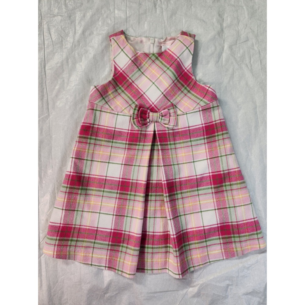 Janie And Jack 6-12 Months Pink Plaid Dress Girl Toddler Penguin Line